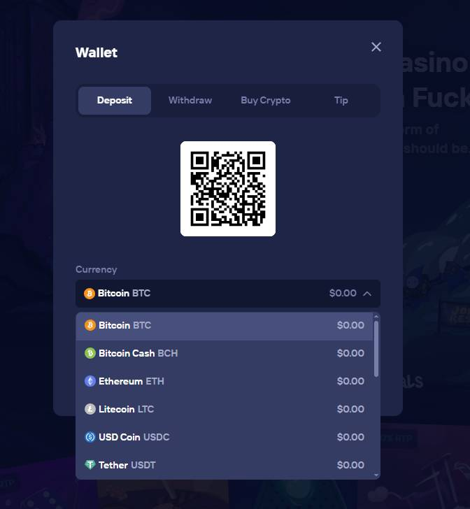 Duel Wallet deposit screen